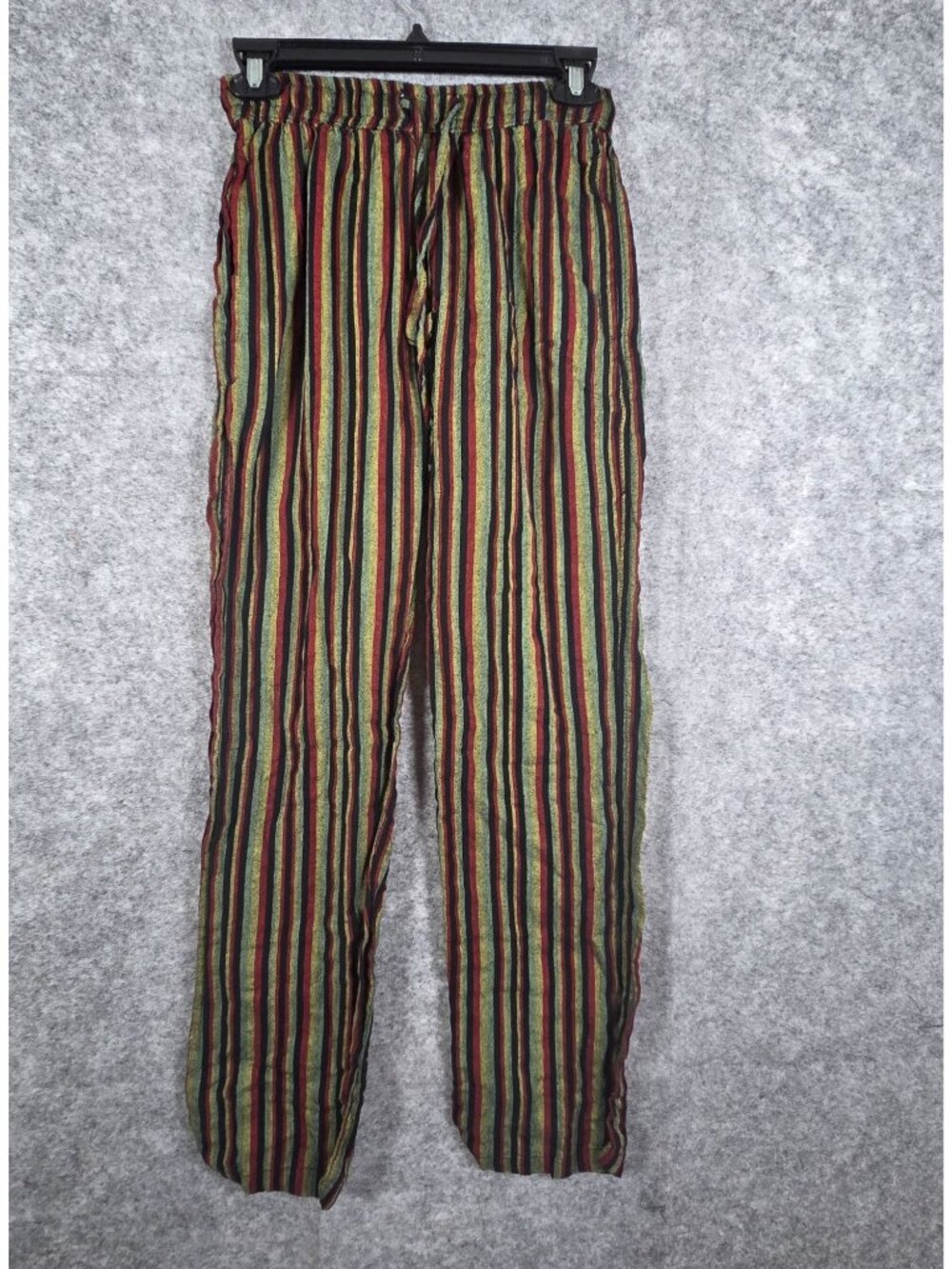 Women’s EARTHBOUND Drawstring Cotton Red/green/black Stripe Pull On Pants Size S